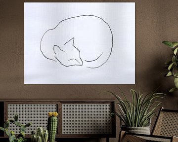 Slapende kat lijntekening van Paul Nieuwendijk