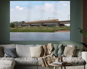 Trein voor de Kuilenburgse Spoorbrug, Culembourg van Monique Giling