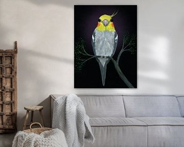 A portrait of a cockatiel by Bianca Wisseloo