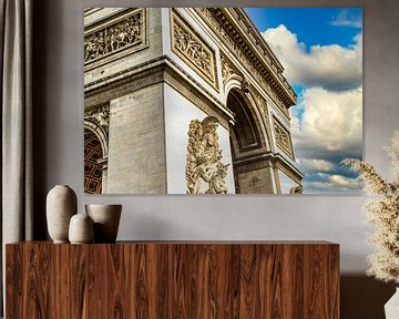 Detail Arc de Triomphe with clouds in Paris France by Dieter Walther
