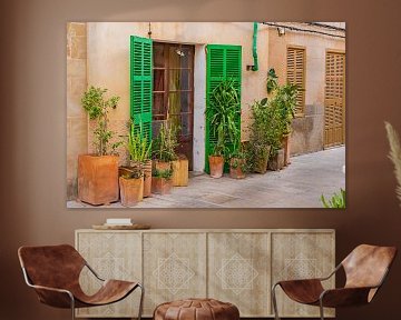 Maison méditerranéenne typique avec des pots de fleurs dans la vieille ville d'Alcudia, Majorque Esp sur Alex Winter