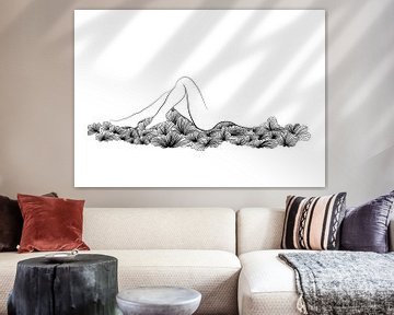 Poster Wolken - Naakt - Fine line illustratie - Zwart wit van Studio Tosca
