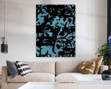 Abstract zwart op blauwgroen van Mad Dog Art