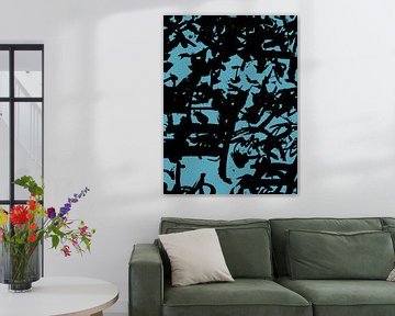 Abstract zwart op blauwgroen van Mad Dog Art