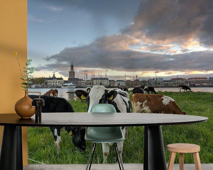 Sfeerimpressie behang: Stadsfront Kampen met koeien van Fotografie Ronald