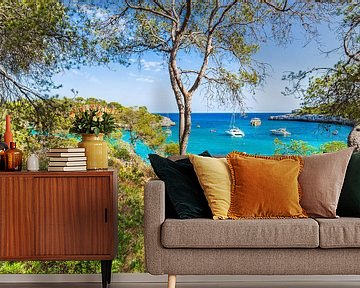 Idyllische baai met luxe jachten boten aan de kust op het eiland Mallorca, Spanje van Alex Winter