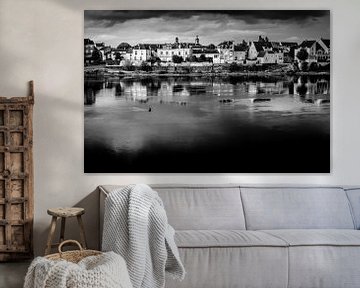 Huizen aan de oevers van de Loire in Saumur in Frankrijk in zwart-wit van Dieter Walther