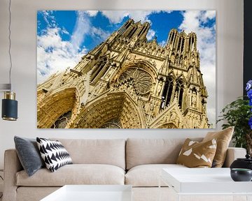 Facade and portal of the gothic cathedral of Reims France by Dieter Walther