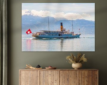 Raderstoomboot La Suisse op het Meer van Genève van Werner Dieterich