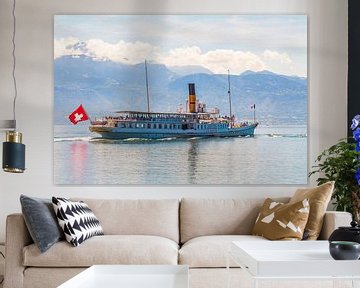 Raderstoomboot La Suisse op het Meer van Genève van Werner Dieterich