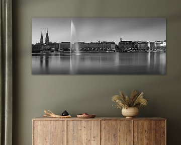 Panorama von Hamburg in schwarz-weiß von Henk Meijer Photography