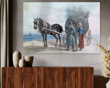 Johann Adam Klein, Duits - Oostenrijkse boeren met paard en wagen, met Wenen in de verte, 1616-1618 van Atelier Liesjes
