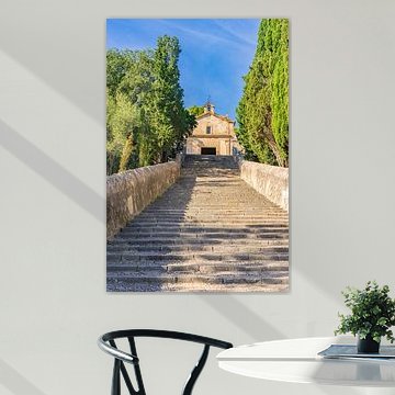 Calvary steps of Pollensa on Majorca island, Spain Balearic islands