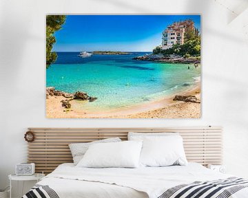 Beautiful beach with luxury yacht on Mallorca, beautiful bay of Platja Illetes by Alex Winter