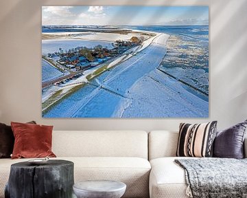 Luchtfoto van besneeuwd dorp Moddergat in Friesland van Eye on You