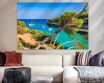 Idyllic island scenery, beautiufl bay with boats on Majorca by Alex Winter