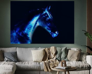 Blauw minimalistisch paard van Kim van Beveren