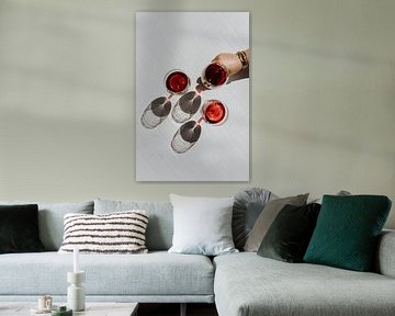 Red wine on a white table on a summer's day | Poster by eighty8things