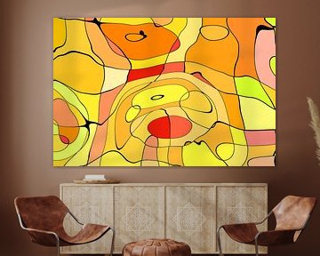 Hot Dog, abstracte honden in warme kleuren van Arjen Roos