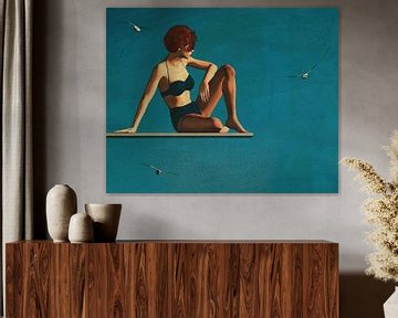 Peinture à l'huile d'une femme assise sur un plongeoir