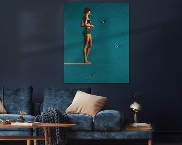 Gemälde einer Frau, die auf einem Sprungbrett steht