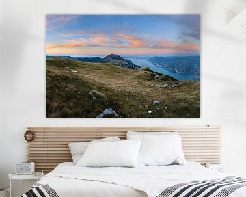 Panorama of Monte Baldo from Monte Altissimo, before sunrise. Hiking on Lake Garda