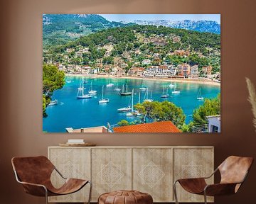 View of Port de Soller beautiful seaside with beach and marina by Alex Winter