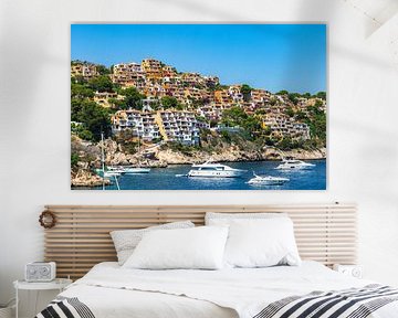 Spain Mediterranean Sea, colorful houses at coast of Cala Fornells by Alex Winter
