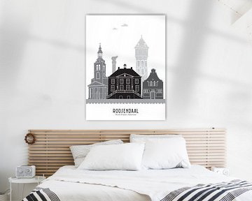 Skyline Illustration Stadt Roosendaal schwarz-weiß-grau von Mevrouw Emmer