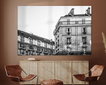 Photo de détail en noir et blanc de façades à Paris sur MICHEL WETTSTEIN