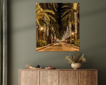 Palma de Mallorca, illuminated street with palm trees at christmas time by Alex Winter