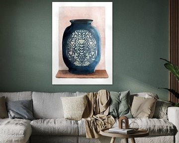 Vase Vintage bleu folklore sur Anna van Balen