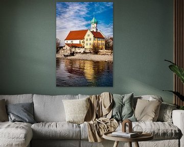 Church and castle in Wasserburg Bavaria at Lake Constance Germany by Dieter Walther