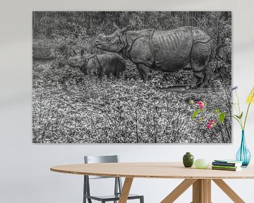 Indian rhinos in silver grey by Leo Huijzer