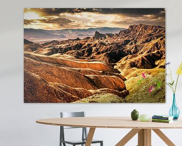 Sunset Colorful Rock Formation at Zabriskie Point in Death Valley National Park California USA by Dieter Walther