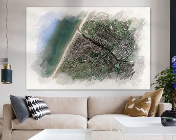 Map of Katwijk aan Zee in watercolor style by Aquarel Creative Design