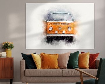 VW Bus T2 Hippie Vanlife in Orange Aquarell von Andreea Eva Herczegh