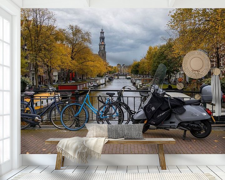 Sfeerimpressie behang: Herfst op de Prinsengracht in Amsterdam van Foto Amsterdam/ Peter Bartelings