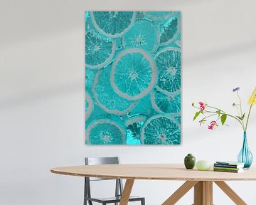 Metallic Limes - Neon Turquoise Abstract Wallarts van Millennial Prints