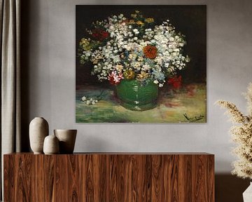 stilleven : vaas met zinnia's en andere bloemen - Van Gogh van lieve maréchal