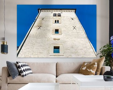 Buitenaanzicht van de witte Middeleeuwse Lotrscak Toren in de oude stad van Zagreb, Kroatië, Balkan, van WorldWidePhotoWeb