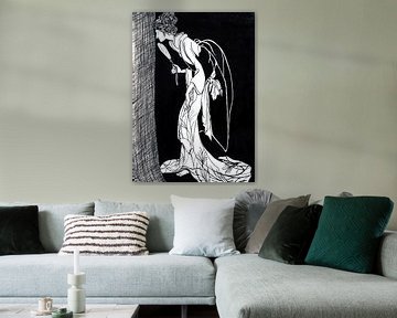 Illustration black and white drawing of a Geisha by Ineke de Rijk