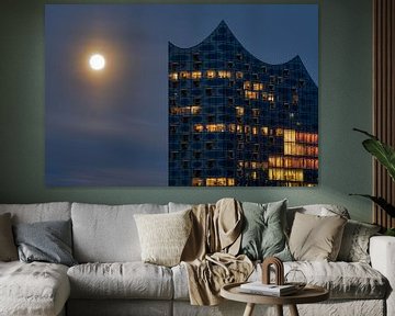 Hambourg - Elbphilharmonie (Elphi) avec lune sur Das-Hamburg-Foto