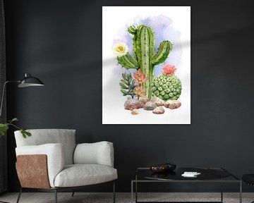 Cactussen met bloemen van Printed Artings