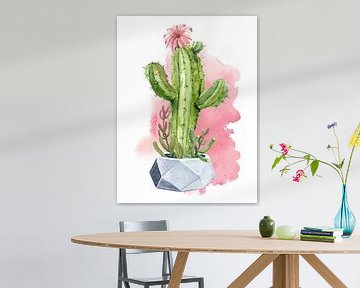 Cactus met bloem in pot van Printed Artings