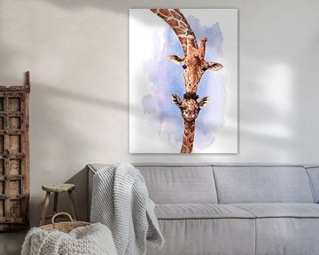 Giraffe with cub by Printed Artings