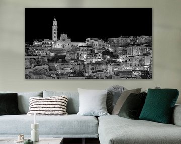 Matera - Skyline at night  in black and white