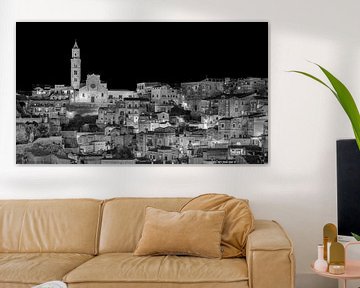 Matera - Skyline at night in black and white by Teun Ruijters