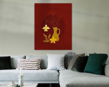 Modern Christmas illustration of a still life in red and gold by Tanja Udelhofen