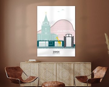 Skyline illustration city of Emmen in color by Mevrouw Emmer